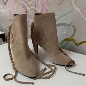 Valentino Taupe Heeled Boots with Studded Ties